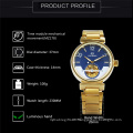 Forsining 177 Ocean Blue Dial Skeleton Display Watch Golden Stainless Steel Mens Automatic Watches Top Brand Luxury Clock